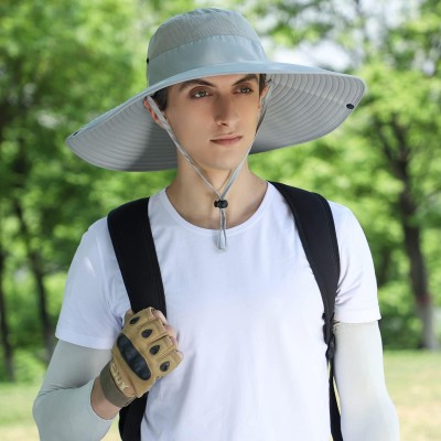 Light gray women's wide brim sun hat with detachable face and neck flap for UV protection