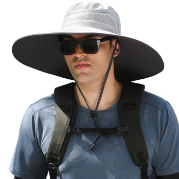Unisex Wide Brim Sun Protection Hat Adjustable Foldable for Hiking Beach Fishing Safari Garden Lawn Kayaking Hyp013 Light Gray