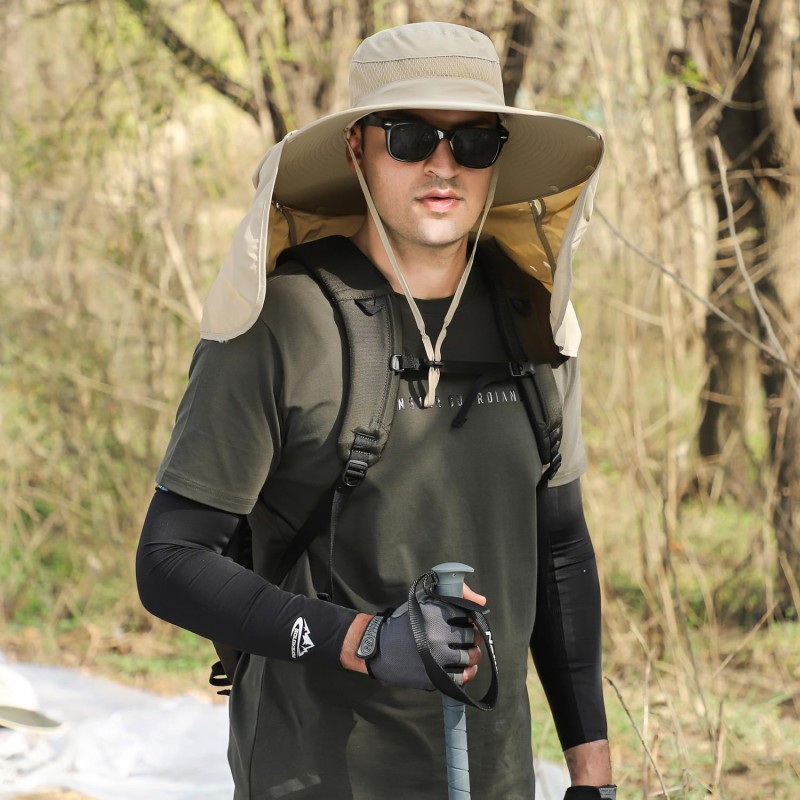 HUAMULAN Sun Hat with Neck Flap – UPF 50+ Protection HUAMULAN UPF 50+ Sun Hat with Neck Flap for Hiking Fishing, Beige