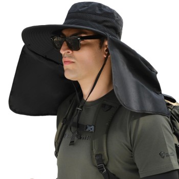 HUAMULAN UPF 50+ Sun Hat for Women Men - Large Brim Neck Flap Quick Dry Hiking Fishing Safari Hat One Size