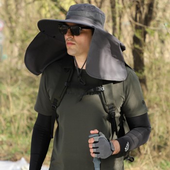 HUAMULAN UPF 50+ Sun Hat Unisex Large Brim Neck Flap Quick Dry Hiking Fishing Safari Hat Dark Gray One Size Hyp016 HUAMULAN UPF 50+ Sun Hat Unisex Large Brim Neck Flap Quick Dry Hiking Fishing Safari Hat Dark Gray One Size Hyp016