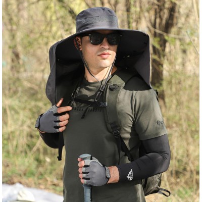 HUAMULAN UPF 50+ Sun Hat Unisex Large Brim Neck Flap HUAMULAN UPF 50+ Sun Hat Unisex Large Brim Neck Flap Hiking Fishing Safari Hat Dark Gray
