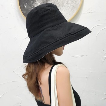 Women's Wide Brim Sun Hat UV Protection One Size Reversible Metal Wired Edge Windproof Chin Strap Summer Beach Hiking Lant001-black