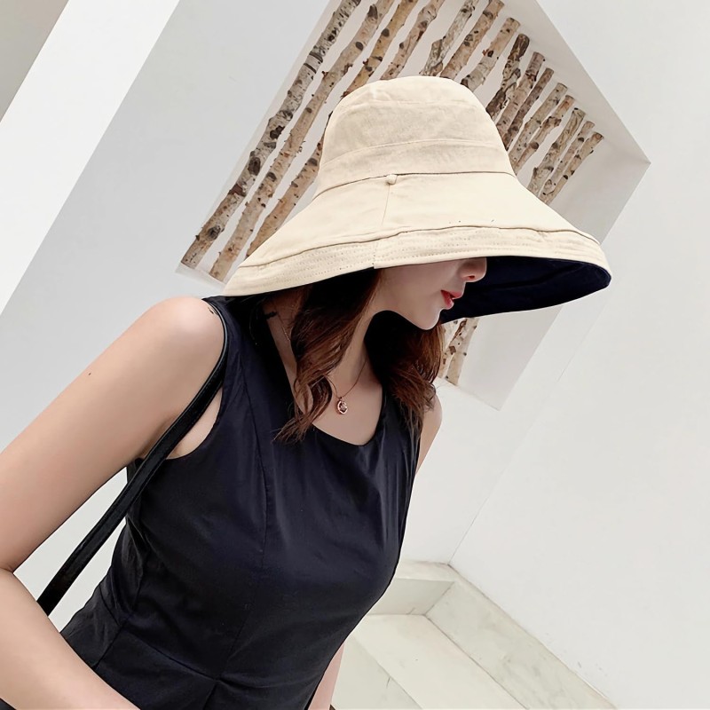 Women's Wide Brim UV Sun Hat (Lant001-black) Women's black wide brim reversible UV sun hat with wired edge