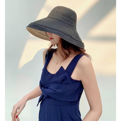 Women's Wide Brim UV Sun Hat (Lant001-black) Women's black wide brim reversible UV sun hat with wired edge