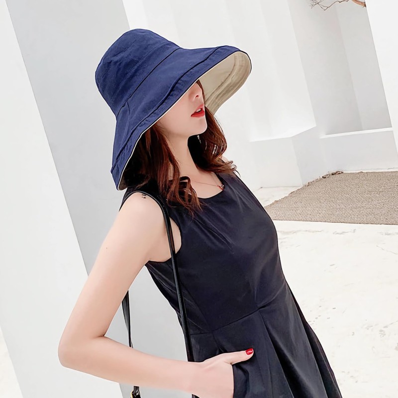 Navy Women's Wide Brim UV Sun Hat Women's Navy Wide Brim UV Protection Reversible Sun Hat