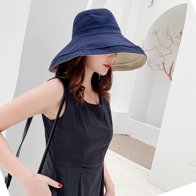 Navy Women's Wide Brim UV Sun Hat Women's Navy Wide Brim UV Protection Reversible Sun Hat