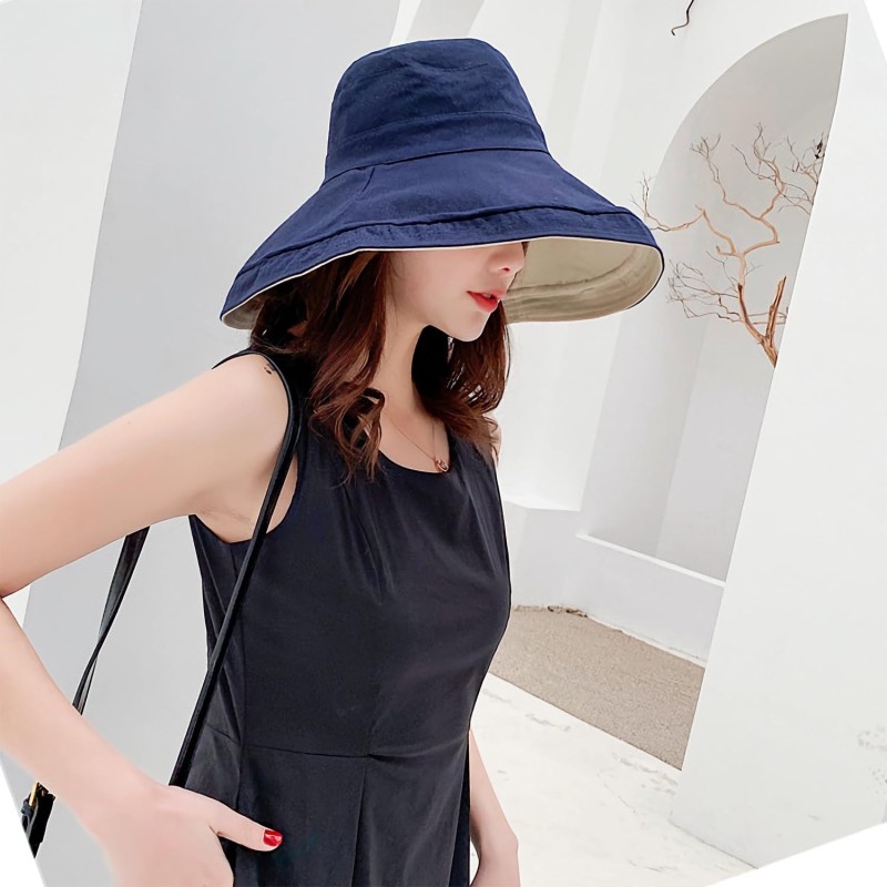 Navy Women's Wide Brim UV Sun Hat Women's Navy Wide Brim UV Protection Reversible Sun Hat