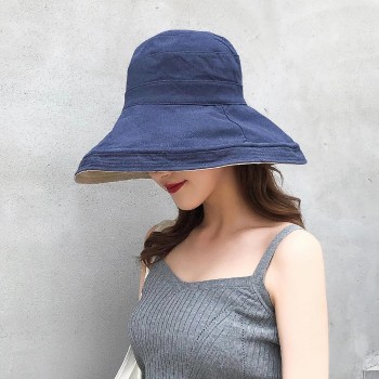 Women’s Wide Brim Sun Hat UV Protection Reversible Summer Beach Fishing Hat with Windproof Chin Strap One Size Navy
