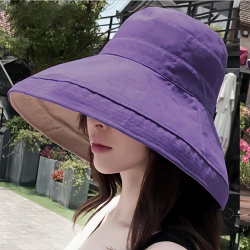 Women’s Purple Wide Brim Sun Hat for Beach Hiking Purple Women’s Wide Brim Sun Hat with UV Protection and Chin Strap