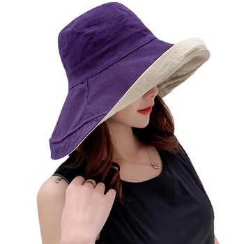 Women’s Wide Brim Sun Hat: UV Protection, Metal Wired Edge, Reversible Chin Strap Summer Beach Hiking Hat (Purple, One Size)
