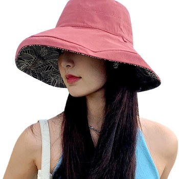 HUAMULAN Women's Wide Brim Reversible Beach Bucket Hat UV Protection Foldable Summer Sun Hat One Size