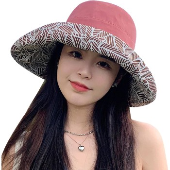 HUAMULAN Women's Wide Brim Reversible Beach Bucket Hat UV Protection Foldable Summer Sun Hat One Size HUAMULAN Women's Wide Brim Reversible Beach Bucket Hat UV Protection Foldable Summer Sun Hat One Size