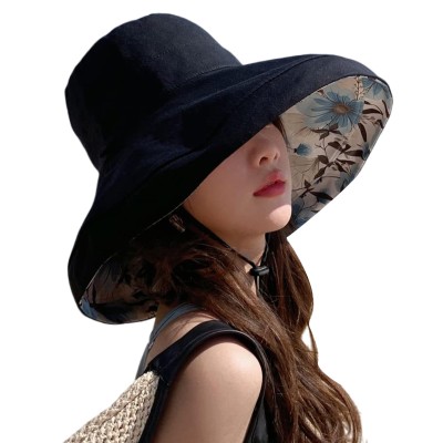 HUAMULAN Women’s Reversible Wide Brim Bucket Hat UV Protection Sun Hat Black