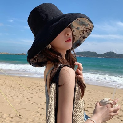 HUAMULAN Women’s Reversible Wide Brim Bucket Hat UV Protection Sun Hat Black