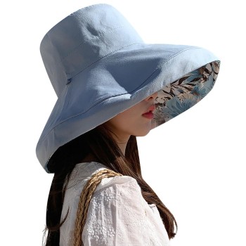 HUAMULAN Women’s Summer Floral Sun Hat Wide Brim Wired Edge Reversible Foldable UV Protection Beach Travel Hat