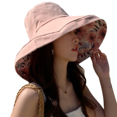 HUAMULAN Women's Pink Wide Brim Reversible UV Protection Summer Sun Hat