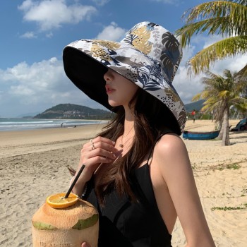HUAMULAN Women's Wide Brim Sun Hat Wired Edge Reversible UV Protection Foldable Beach Fishing Travel Navy