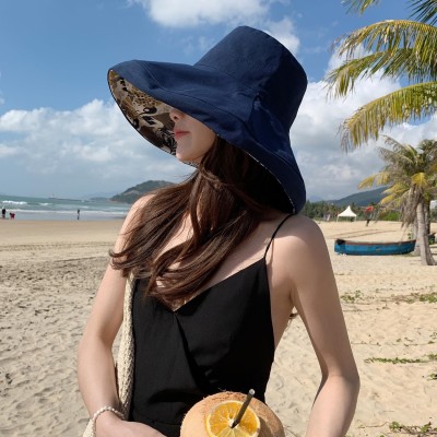 HUAMULAN Women's Navy Wide Brim Reversible UV Protection Sun Hat