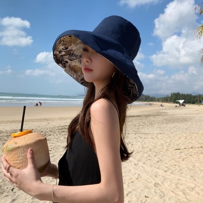 HUAMULAN Women's Navy Wide Brim Reversible UV Protection Sun Hat