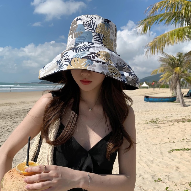 HUAMULAN Women's Navy Wide Brim Reversible UV Protection Sun Hat