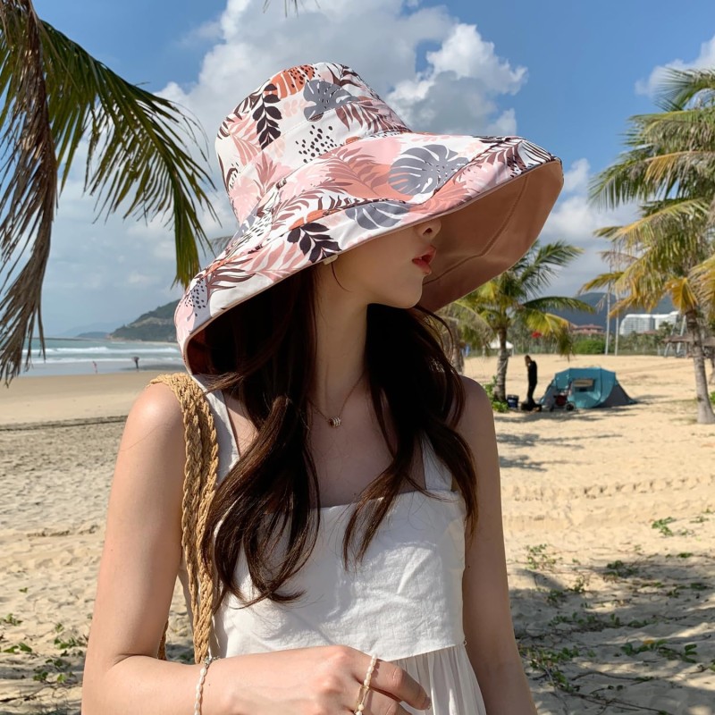 HUAMULAN Women's Reversible UV Protection Sun Hat HUAMULAN Women's Pink Wide Brim Reversible UV Sun Hat