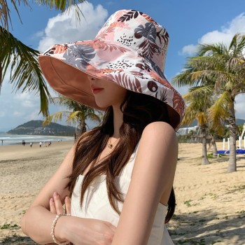 HUAMULAN Women's Wide Brim Wired Edge Reversible Sun Hat UV Protection Foldable Pink Beach Travel