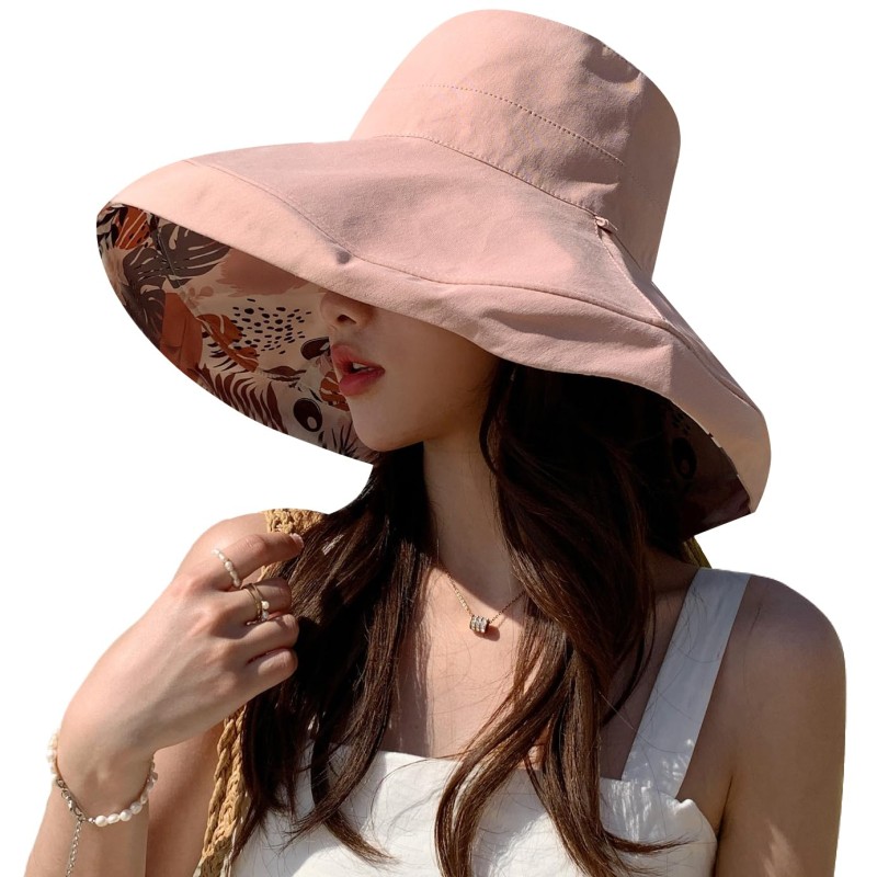 HUAMULAN Women's Reversible UV Protection Sun Hat HUAMULAN Women's Pink Wide Brim Reversible UV Sun Hat