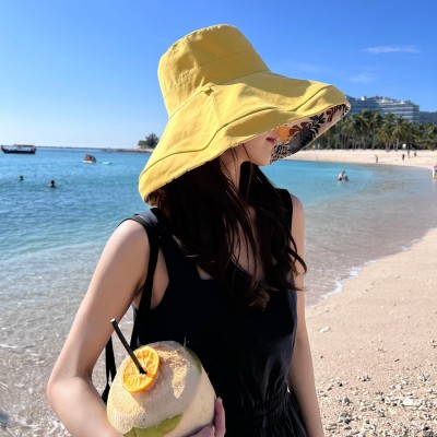 HUAMULAN Women's Reversible Wide Brim Sun Hat Yellow UV Protection