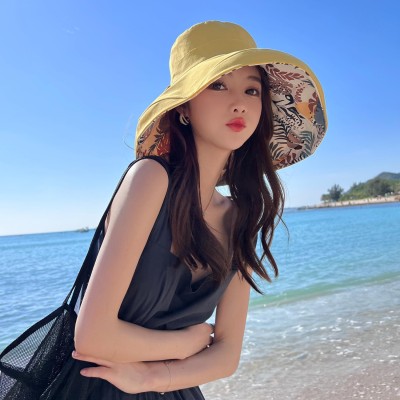 HUAMULAN Women's Reversible Wide Brim Sun Hat Yellow UV Protection