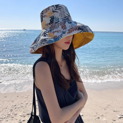 HUAMULAN Women's Reversible Wide Brim Sun Hat Yellow UV Protection
