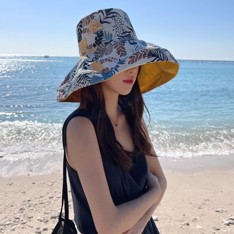 HUAMULAN Women's Reversible Wide Brim Sun Hat Yellow UV Protection