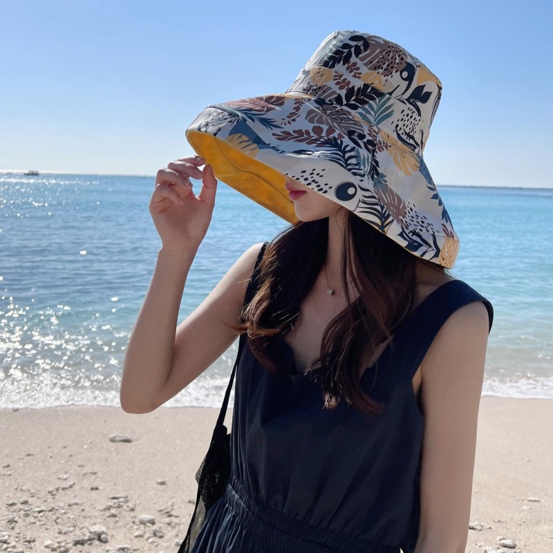 HUAMULAN Women's Reversible Wide Brim Sun Hat Yellow UV Protection