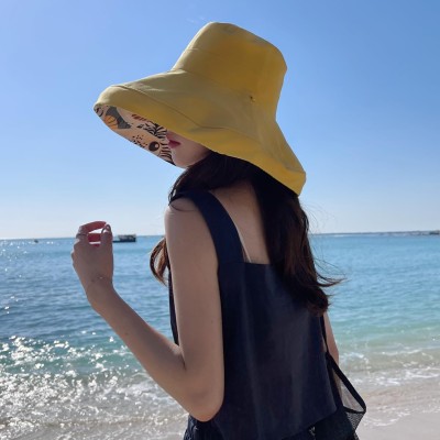 HUAMULAN Women's Reversible Wide Brim Sun Hat Yellow UV Protection