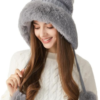 HUAMULAN Women's Peruvian Winter Sherpa Beanie Fleece Lined Ear Flaps Ponytail Pom Pom Ski Snow Grey HUAMULAN Women's Peruvian Winter Sherpa Beanie Fleece Lined Ear Flaps Ponytail Pom Pom Ski Snow Grey
