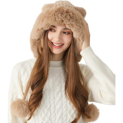 HUAMULAN Women's Khaki Winter Sherpa Beanie Ear Flap Hat HUAMULAN Women's Khaki Peruvian Winter Sherpa Beanie with Ear Flaps