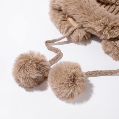 HUAMULAN Women's Khaki Winter Sherpa Beanie Ear Flap Hat HUAMULAN Women's Khaki Peruvian Winter Sherpa Beanie with Ear Flaps