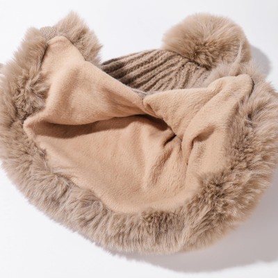 HUAMULAN Women's Khaki Winter Sherpa Beanie Ear Flap Hat HUAMULAN Women's Khaki Peruvian Winter Sherpa Beanie with Ear Flaps