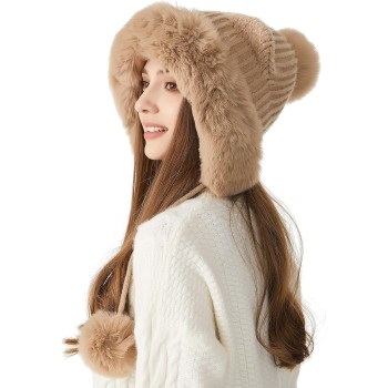 HUAMULAN Women's Peruvian Winter Sherpa Beanie Ear Flaps Fleece Lined Ponytail Ski Travel Hat Khaki HUAMULAN Women's Peruvian Winter Sherpa Beanie Ear Flaps Fleece Lined Ponytail Ski Travel Hat Khaki