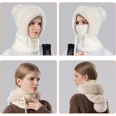 HUAMULAN Women's 3-in-1 Winter Balaclava Ski Hat Cream White HUAMULAN Women's 3-in-1 Winter Balaclava Fleece Lined Ski Hat Cream White