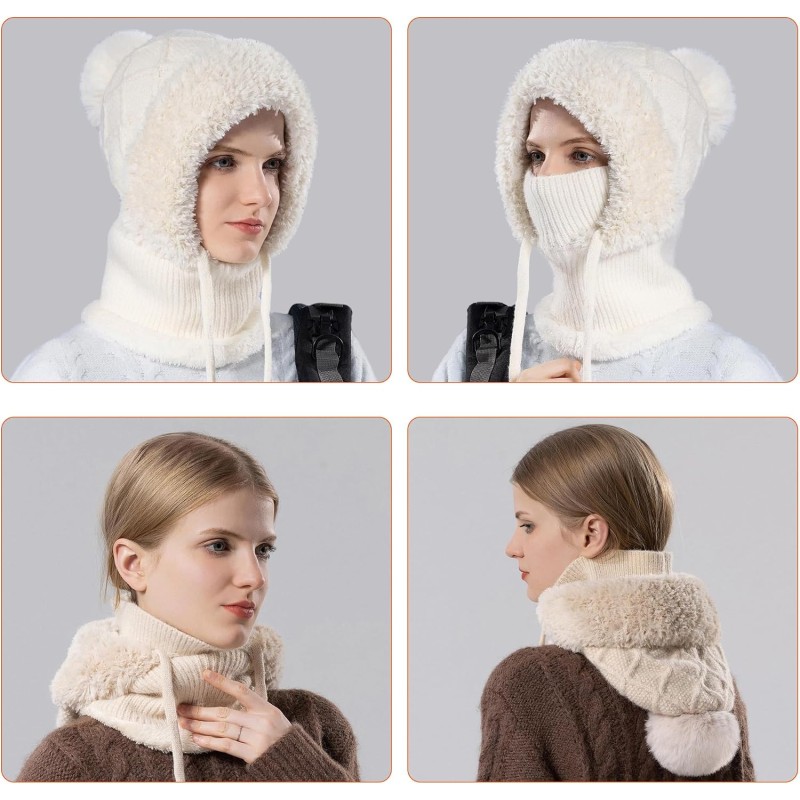 HUAMULAN Women's 3-in-1 Winter Balaclava Ski Hat Cream White HUAMULAN Women's 3-in-1 Winter Balaclava Fleece Lined Ski Hat Cream White