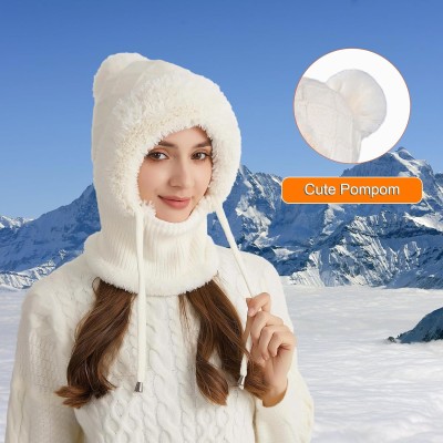 HUAMULAN Women's 3-in-1 Winter Balaclava Ski Hat Cream White HUAMULAN Women's 3-in-1 Winter Balaclava Fleece Lined Ski Hat Cream White