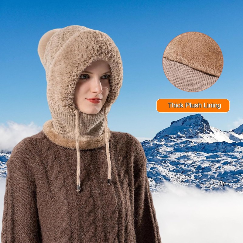 HUAMULAN Women's Khaki 3-in-1 Fleece Lined Balaclava Beanie Ski Mask HUAMULAN Women's Khaki 3-in-1 Fleece Lined Balaclava Beanie Ski Mask