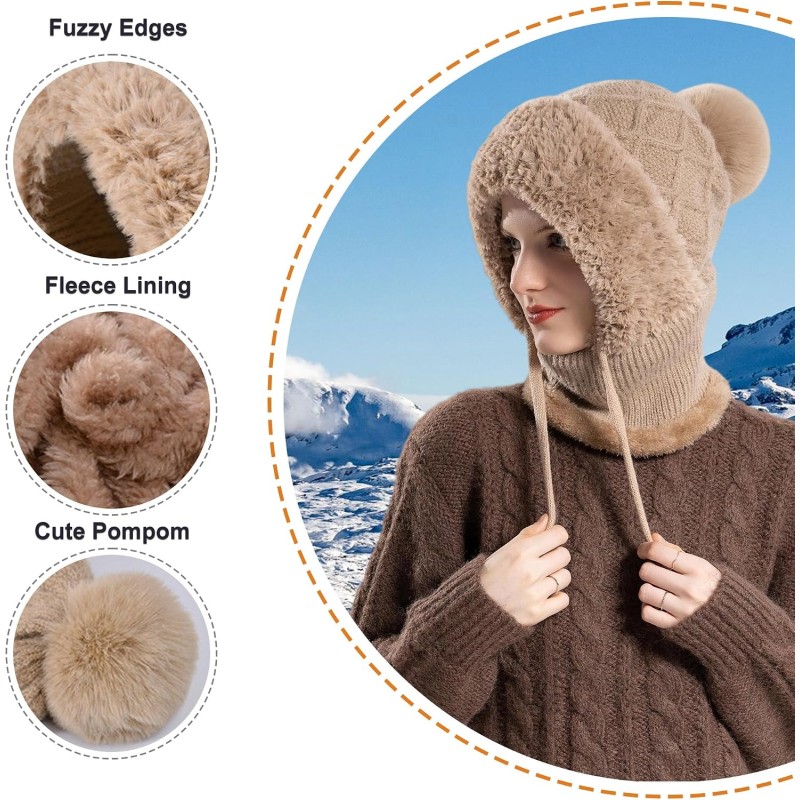 HUAMULAN Women's Khaki 3-in-1 Fleece Lined Balaclava Beanie Ski Mask HUAMULAN Women's Khaki 3-in-1 Fleece Lined Balaclava Beanie Ski Mask