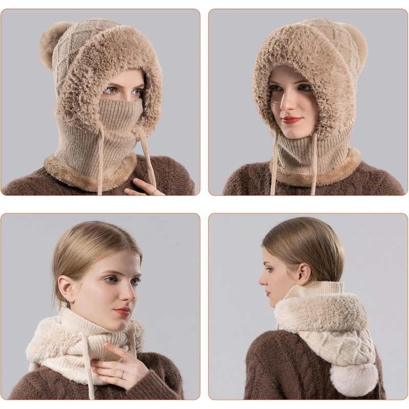 HUAMULAN Women's Khaki 3-in-1 Fleece Lined Balaclava Beanie Ski Mask HUAMULAN Women's Khaki 3-in-1 Fleece Lined Balaclava Beanie Ski Mask