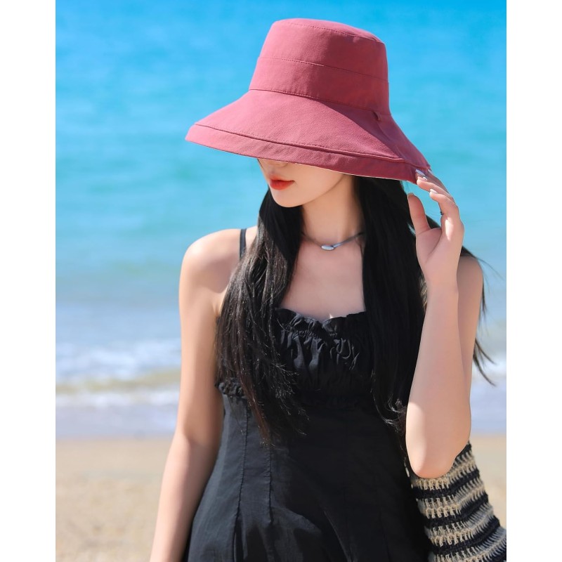 Reversible Packable Women's Wide Brim Sun Hat for Summer Use Women's reversible wide brim sun hat with UV protection for summer outdoor activities