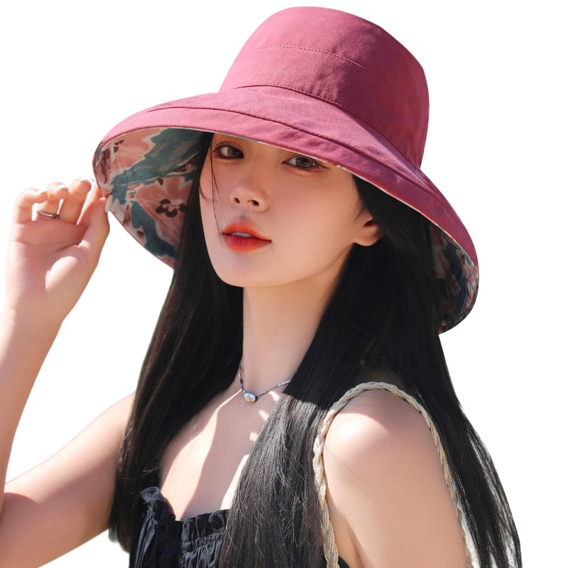 Reversible Packable Women's Wide Brim Sun Hat for Summer Use Women's reversible wide brim sun hat with UV protection for summer outdoor activities