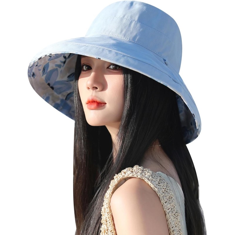 Women’s wide brim reversible sun hat with UV protection for summer outdoor activities