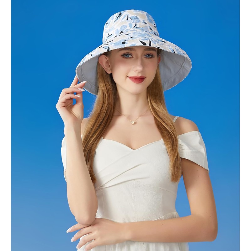 Women’s wide brim reversible sun hat with UV protection for summer outdoor activities