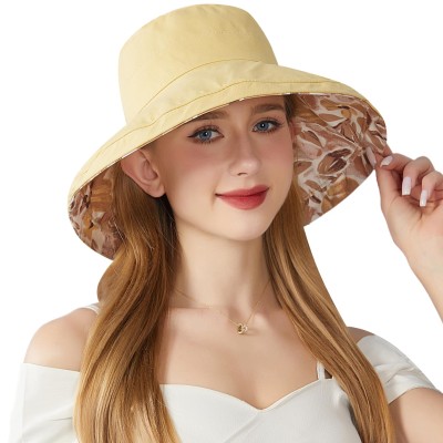 Women's wide brim sun hat with UV protection, reversible and packable for beach, fishing, hiking